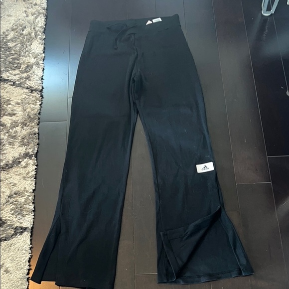 Adidas Black Sweatpants for Active Comfort LOUNGE RIBBED FLARED-LEG PANTS Large - Picture 2 of 11